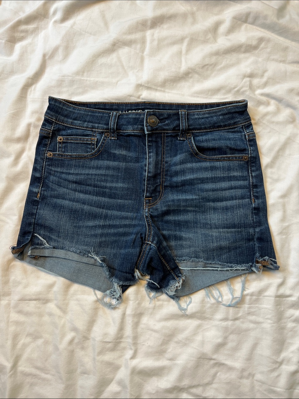 American Eagle Outfitters Dark Indigo Frayed Hem Denim Shorts